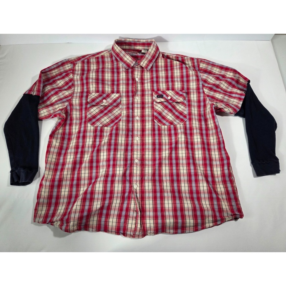 Phat Farm Shirt Mens 3 Extra Large Red Plaid Black Thermal Sleeve Streetwear Y2K